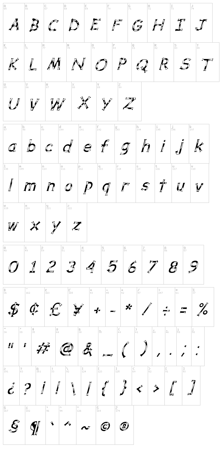 Dalmata Dream font map